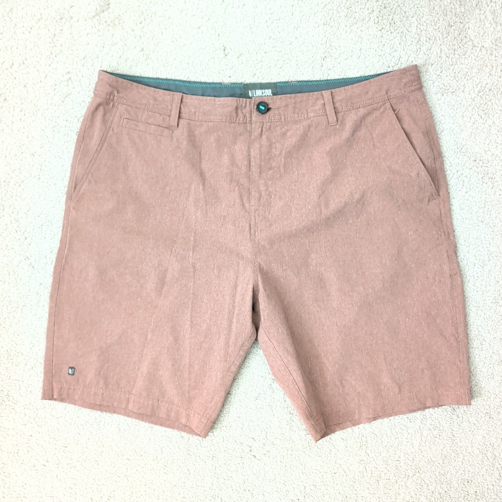 Linksoul Mens Boardwalker Shorts 38 Clay Pink Heather Stretch Golf Everyday Swim